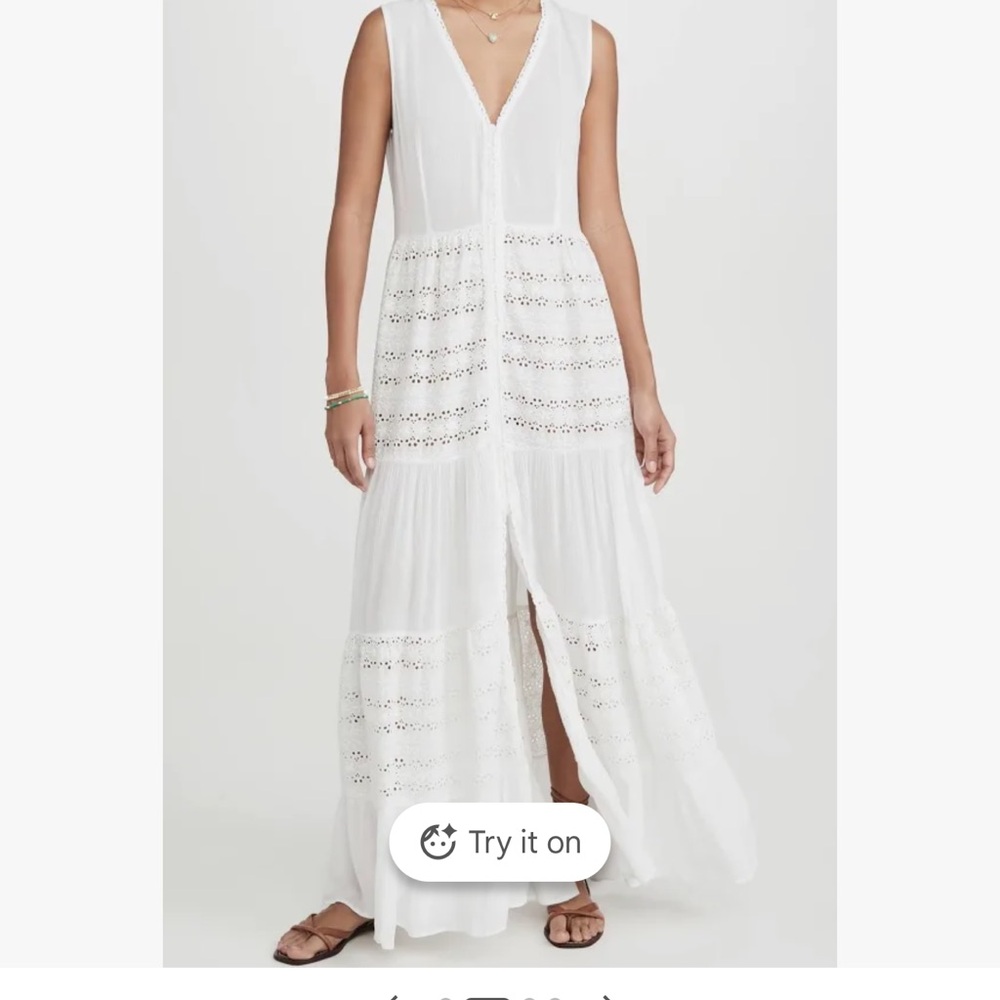 White Lace Maxi Dress with Button Front